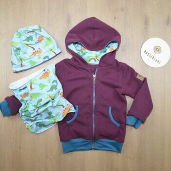 Sweatjacke mit Dinomotiv, Haube und Loop