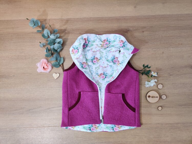 Walkweste rosa ärmellos mit Taschen, Reißverschluss offen