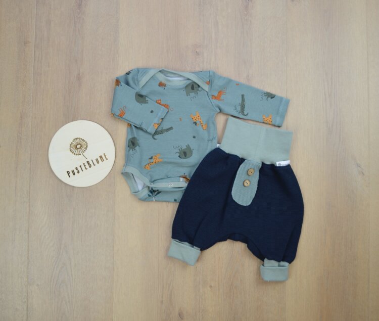 Baby Set Safaritiere mit Pumphose aus Ottoman-Jersey