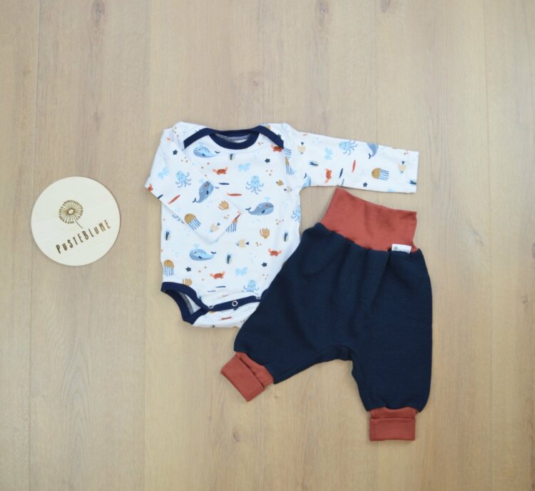 Baby Set Meerestiere mit Pumphose aus Ottoman-Jersey