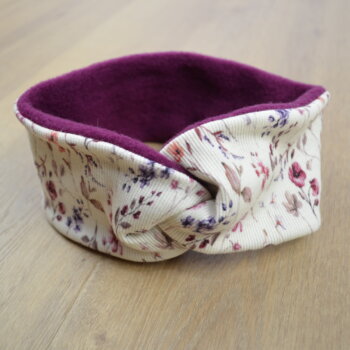 Knotenstirnband, Wollfleece beere, Ripp Jersey mit Blüten und Blumen