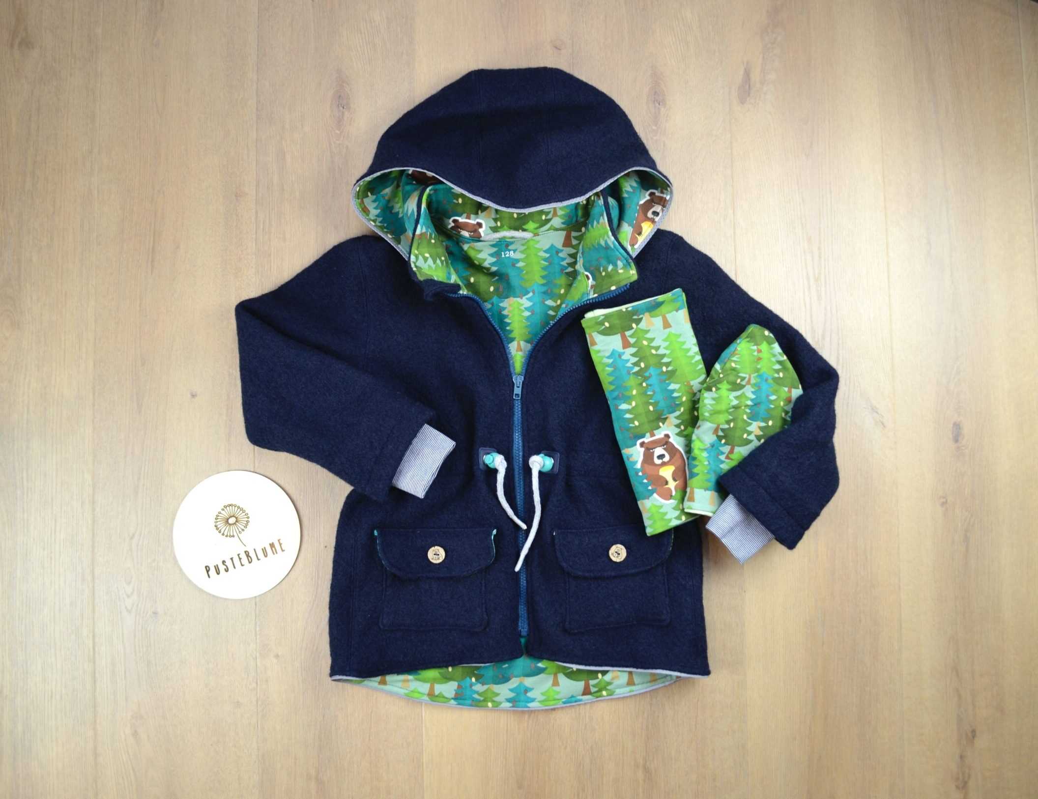 Walkparka nachtblau, Bär mit Loop und Jerseyhaube