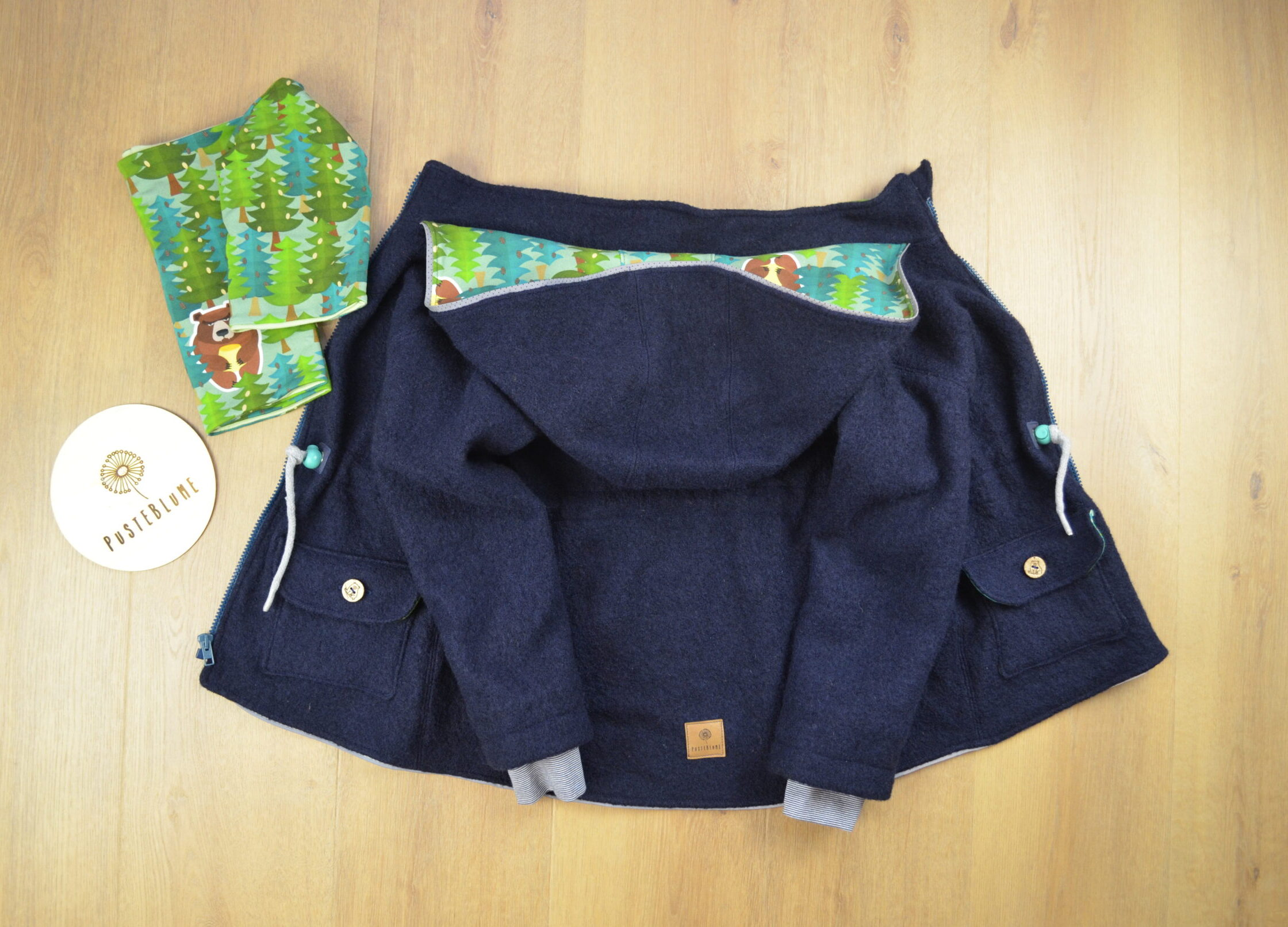 Walkparka nachtblau, Bär mit Loop und Jerseyhaube