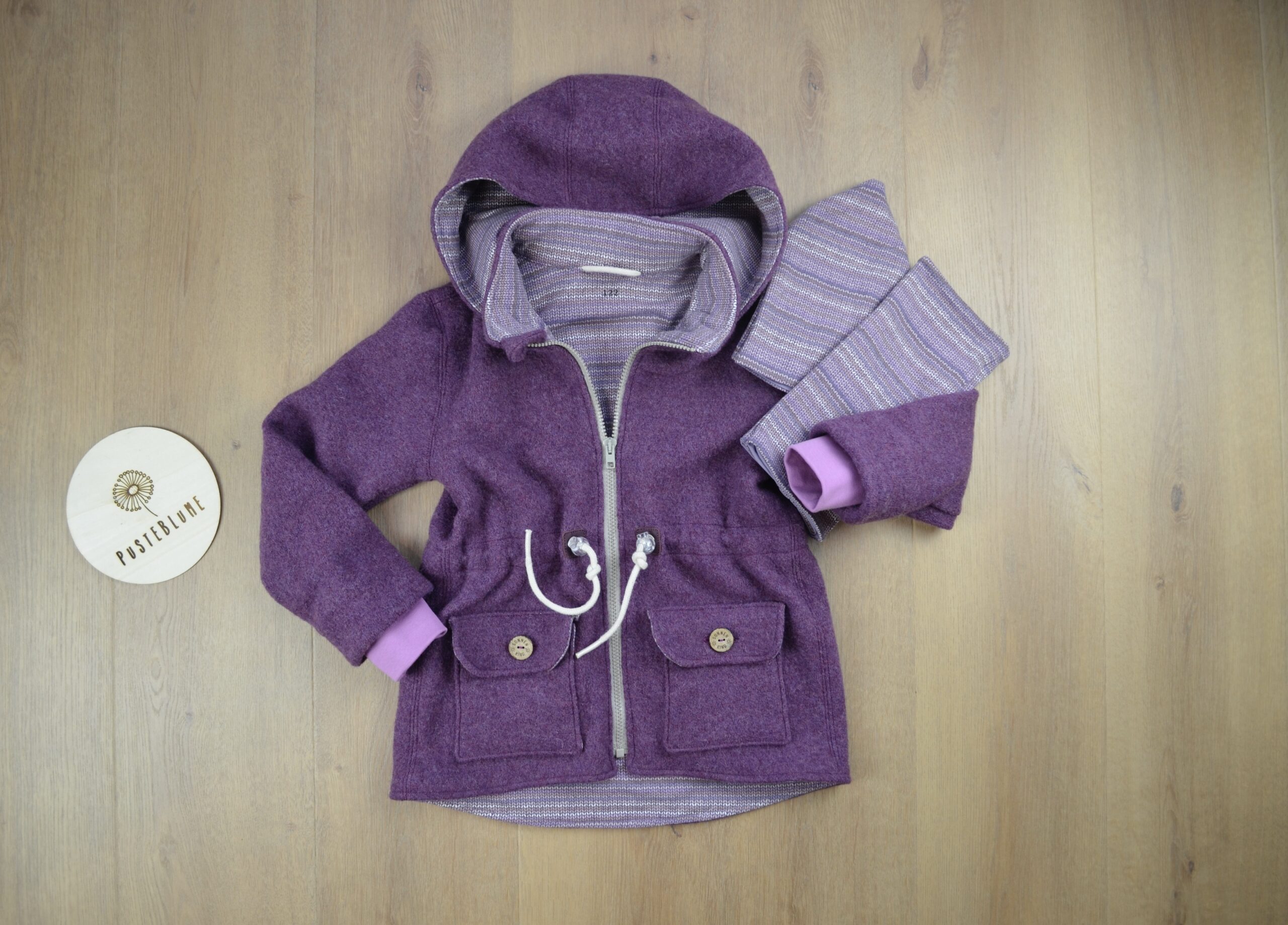 Walkparka lila weiß meliert, Strickmuster